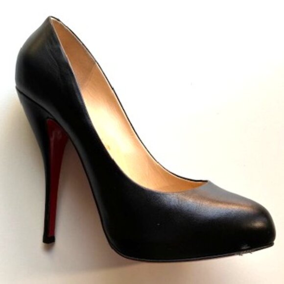 Christian Louboutin Black Leather Platform Round Toe Pump | 5" Heel | Sz 39 - Picture 13 of 16